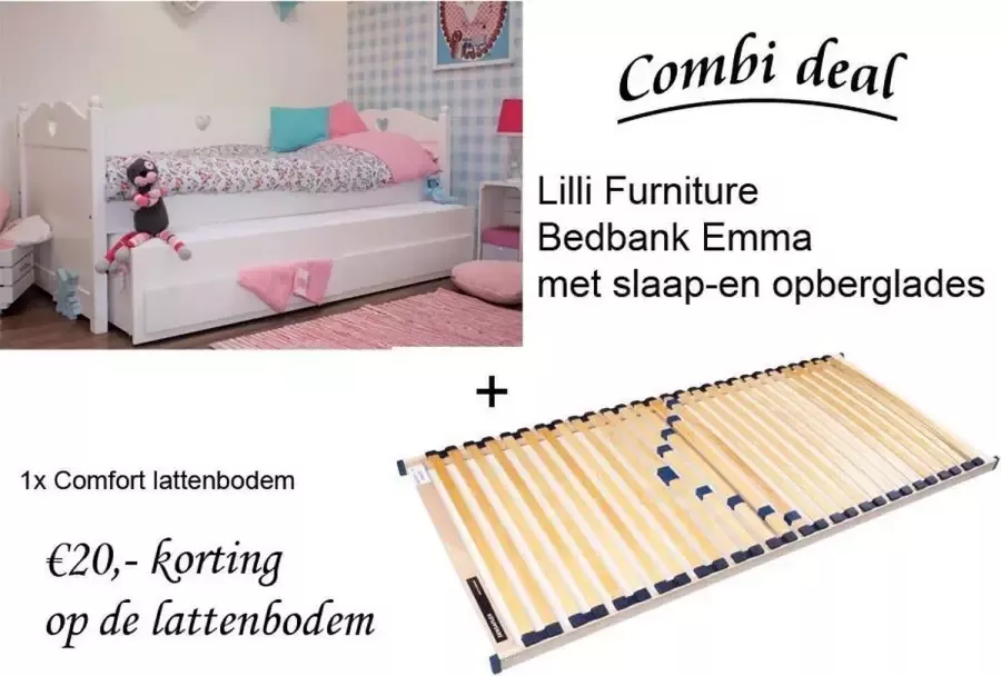Lilli Furniture Emma Bedbank met uitschuifbaar logeerbed en 2 lades inclusief Comfort lattenbodem