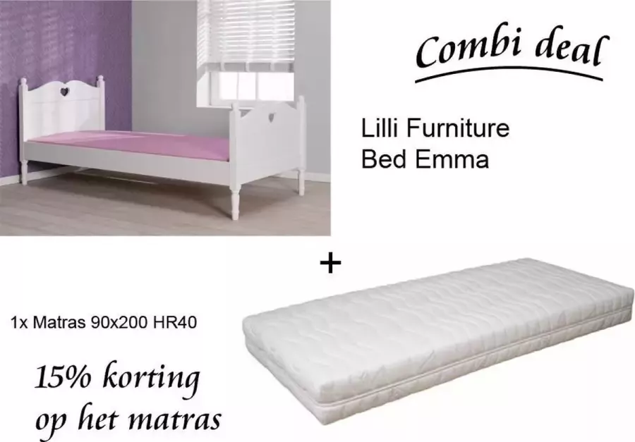 Lilli Furniture Emma kinderbed Inclusief HR40 koudschuim matras inclusief lattenbodem 90x200cm Wit - Foto 2