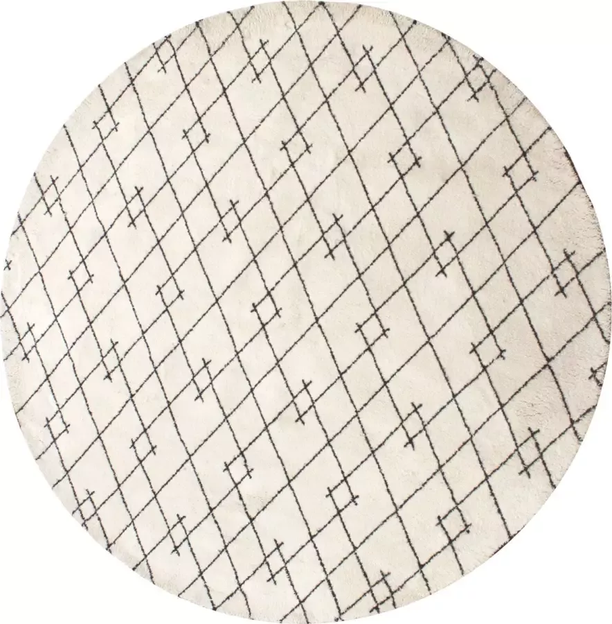 Lime-Light B.V. Lime-Light Vloerkleed Nala rond 180 cm Zwart-Ecru