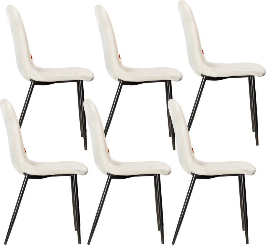 Lina Amalia Eetkamerstoel Set van 6 Beige Velvet Metaalpoot Woonkamerstoel - Foto 2