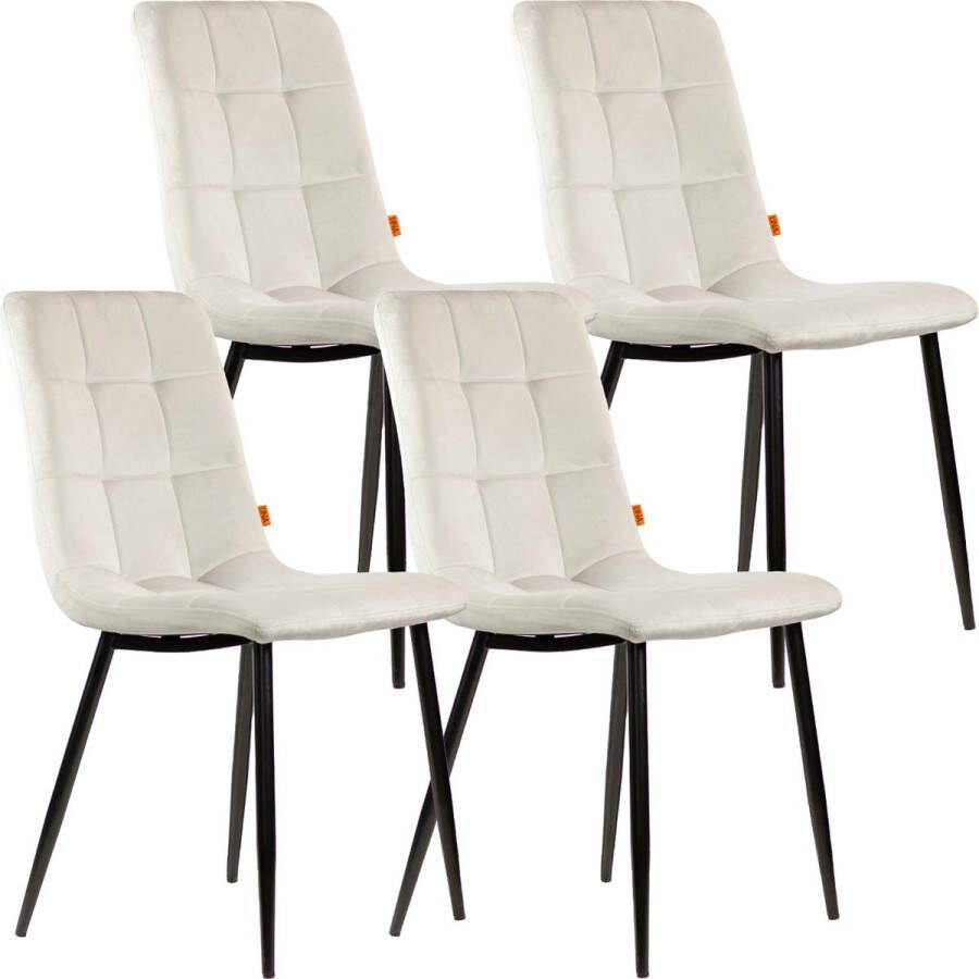 Lina Aura Eetkamerstoel Set van 4 Beige Velvet Metaalpoot Woonkamerstoel