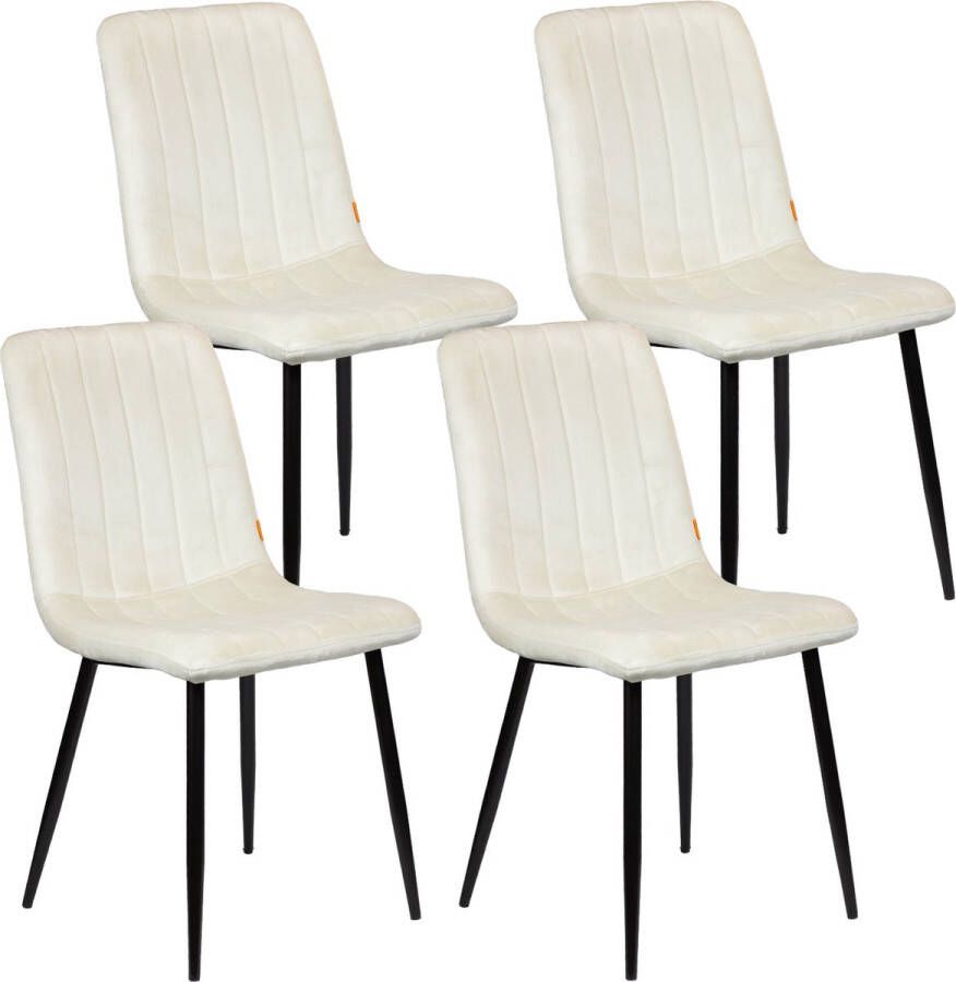 Lina Amalia Eetkamerstoel Set van 4 Beige Velvet Metaalpoot Woonkamerstoel
