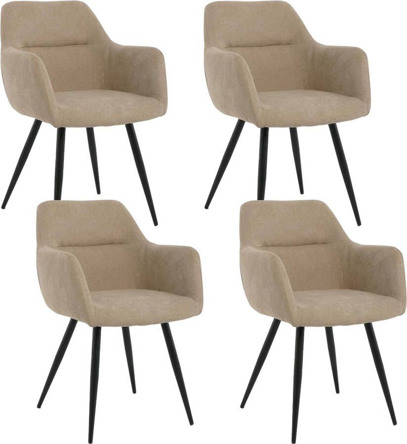 Lina Eetkamerstoel Beige Set van 4 Beige Stof Woonkamerstoel