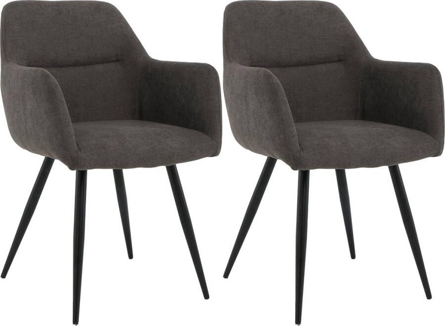 Lina Eetkamerstoel Nova Set van 2 Antracietgrijs Stof Woonkamerstoel