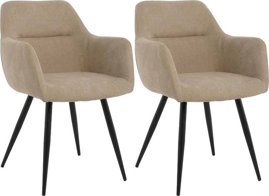 Lina Eetkamerstoel Nova Set van 2 Beige Stof Woonkamerstoel