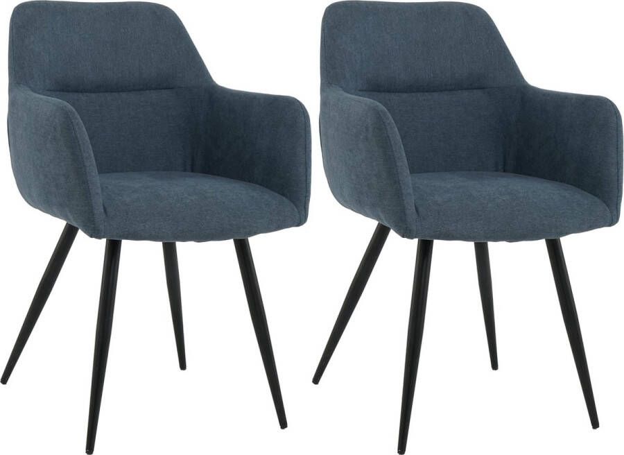 Lina Eetkamerstoel Nova Set van 2 Blauw Stof Woonkamerstoel