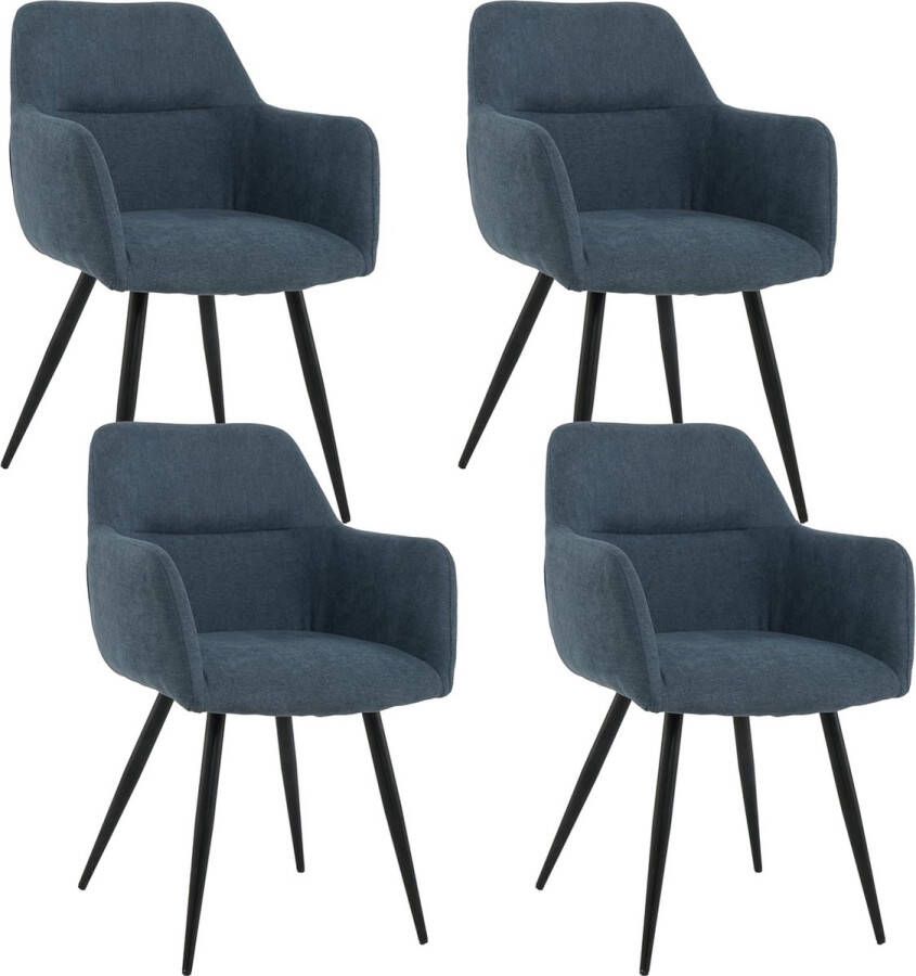 Lina Eetkamerstoel Nova Set van 4 Blauw Stof Woonkamerstoel