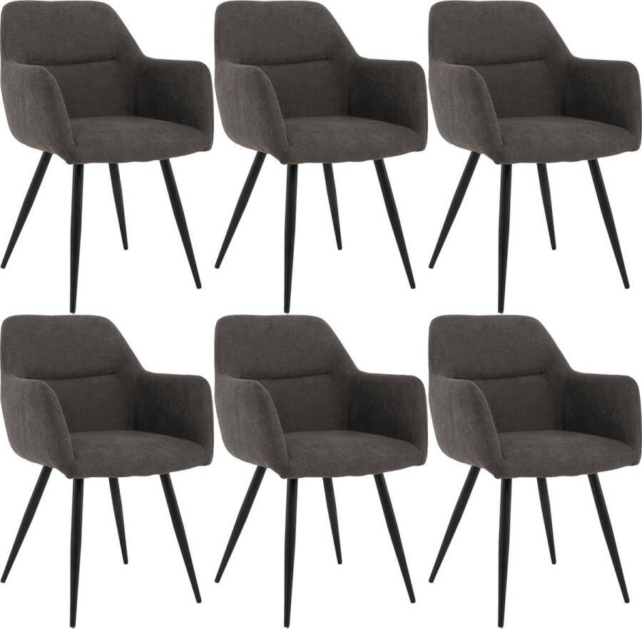 Lina Eetkamerstoel Nova Set van 6 Antracietgrijs Stof Woonkamerstoel
