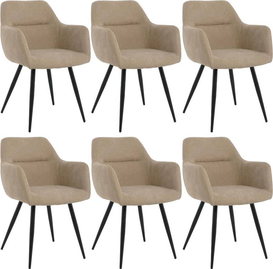 Lina Eetkamerstoel Nova Set van 6 Beige Stof Woonkamerstoel