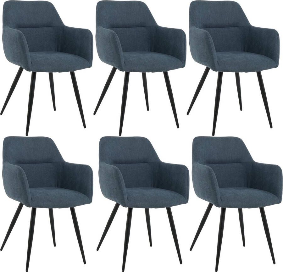 Lina Eetkamerstoel Nova Set van 6 Blauw Stof Woonkamerstoel