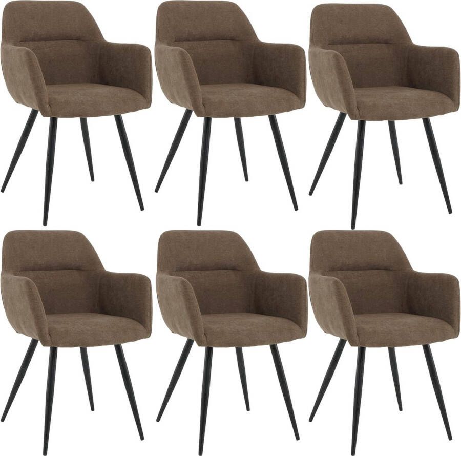 Lina Eetkamerstoel Nova Set van 6 Bruin Stof Woonkamerstoel
