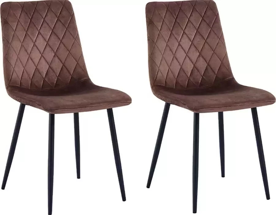 Mevsim Elisia Eetkamerstoel Set van 2 Bruin Velvet Metaalpoot Woonkamerstoel - Foto 2