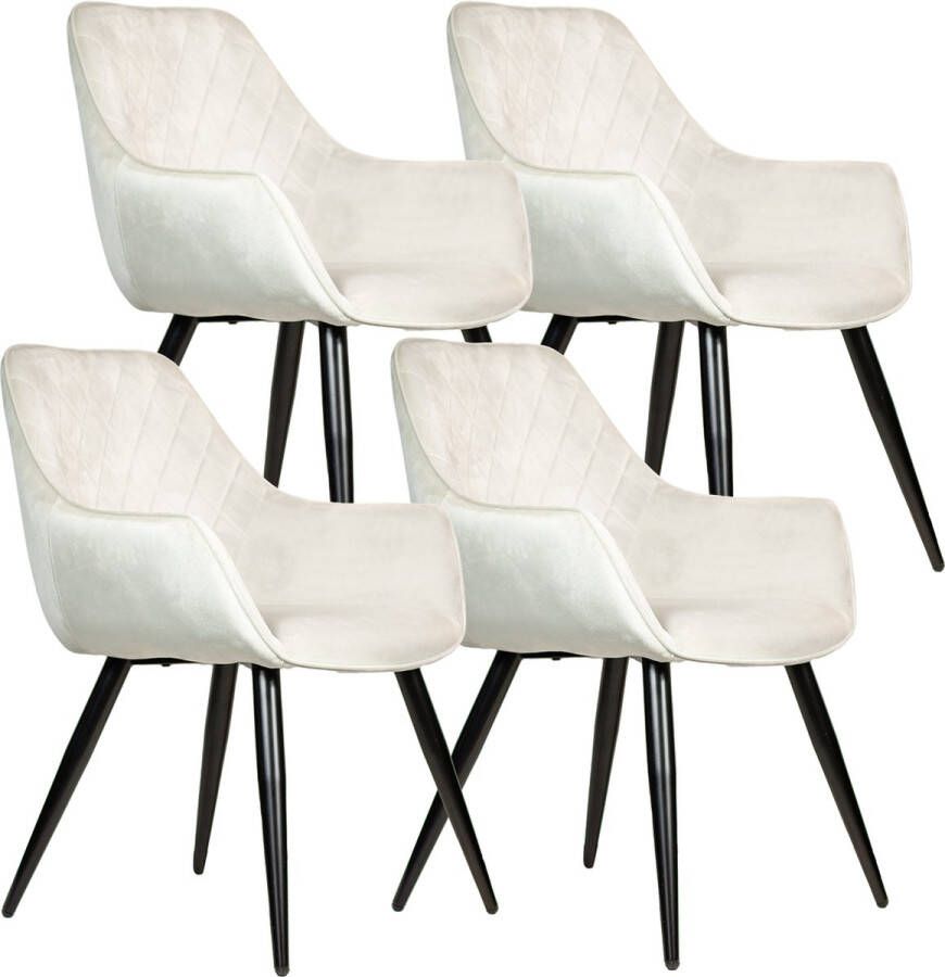 Lina Empire Eetkamerstoel Set van 4 Beige Velvet Metaalpoot Woonkamerstoel
