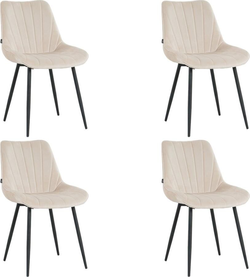 Lina Alfa Eetkamerstoelen Beige Set van 4 Velvet