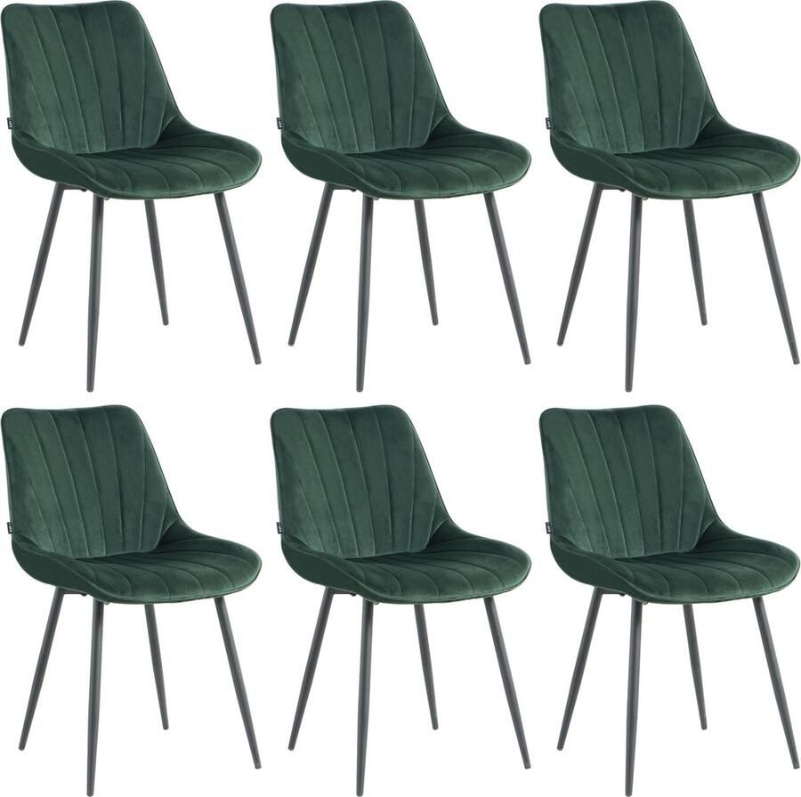 Lina Alfa Eetkamerstoelen Groen Set van 6 Velvet