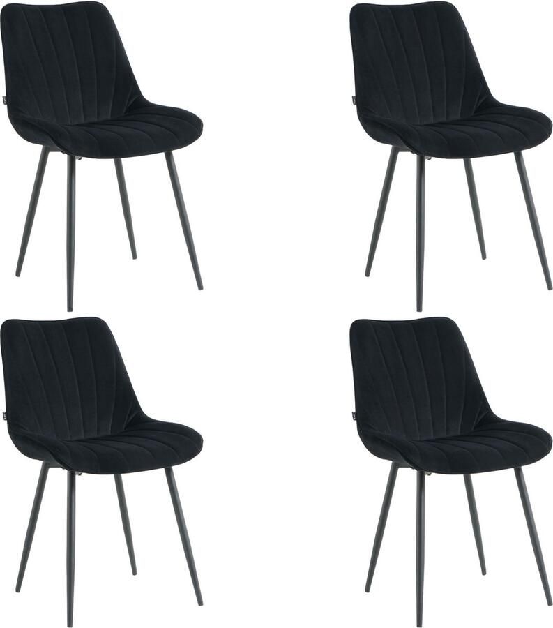 Lina Alfa Eetkamerstoelen Zwart Set van 4 Velvet