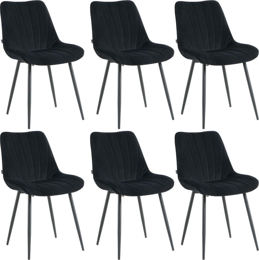 Lina Alfa Eetkamerstoelen Zwart Set van 6 Velvet