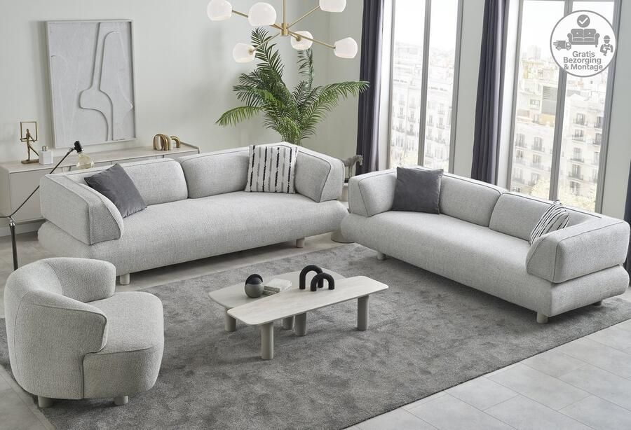 Lina Bonny Bankstel Grijs Linnen 3+2+1 Zitsbank Gratis Bezorging en Montage