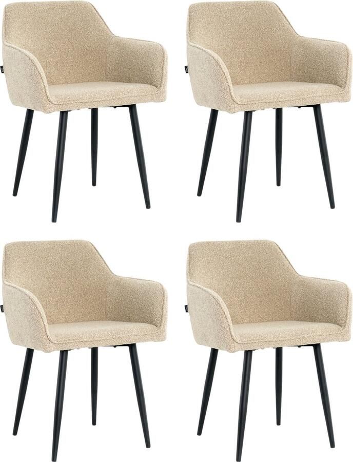 Lina Diamond Eetkamerstoel Beige Set van 4 Boucle