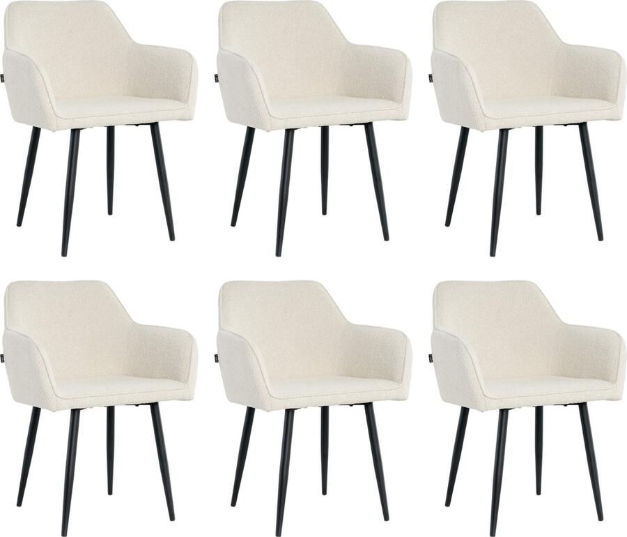 Lina Diamond Eetkamerstoel Creme Set van 6 Boucle