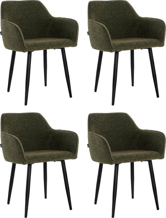 Lina Diamond Eetkamerstoel Groen Set van 4 Boucle