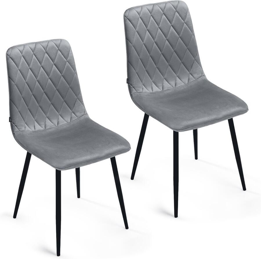 Lina Elisia Eetkamerstoel Grijs Set van 2 Velvet Metaalpoot