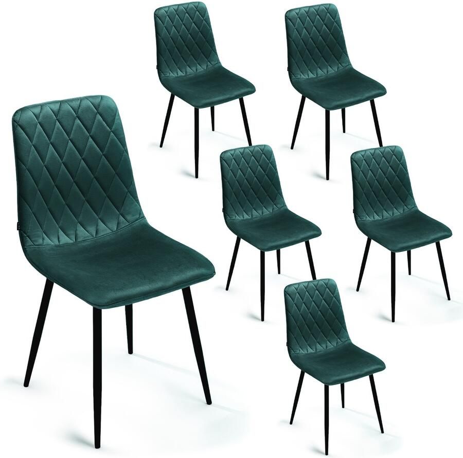 Mevsim Elisia Eetkamerstoel Set van 6 Groen Velvet Metaalpoot Woonkamerstoel