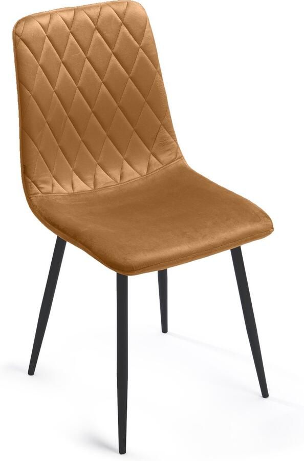 Lina Elisia Eetkamerstoel Okergeel Velvet Metaalpoot Woonkamerstoel