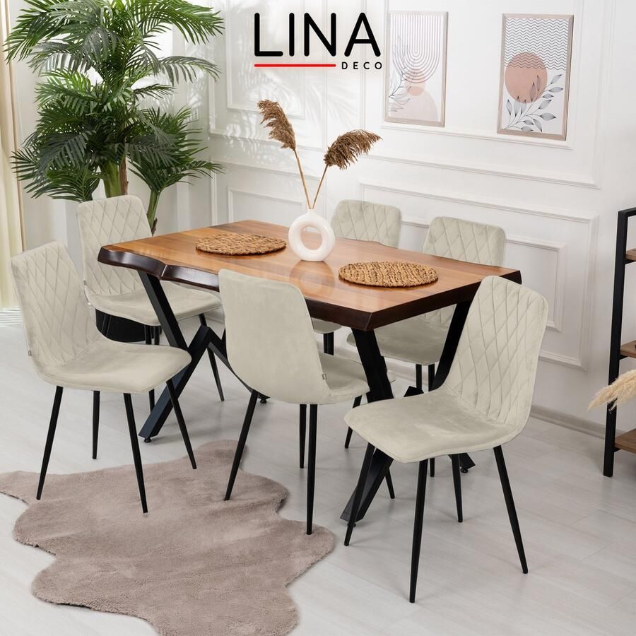 Lina Elisia Eetkamerstoelen Creme Stoel Set van 6 Velvet - Foto 2