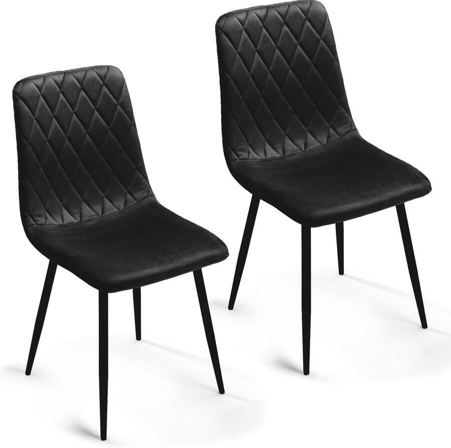 Mevsim Elisia Eetkamerstoel Set van 2 Zwart Velvet Metaalpoot Woonkamerstoel
