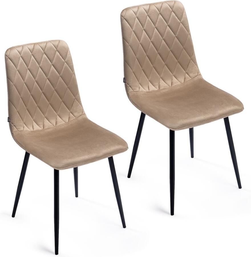 Lina Elisia Eetkamerstoel Set van 2 Beige Velvet Metaalpoot Woonkamerstoel