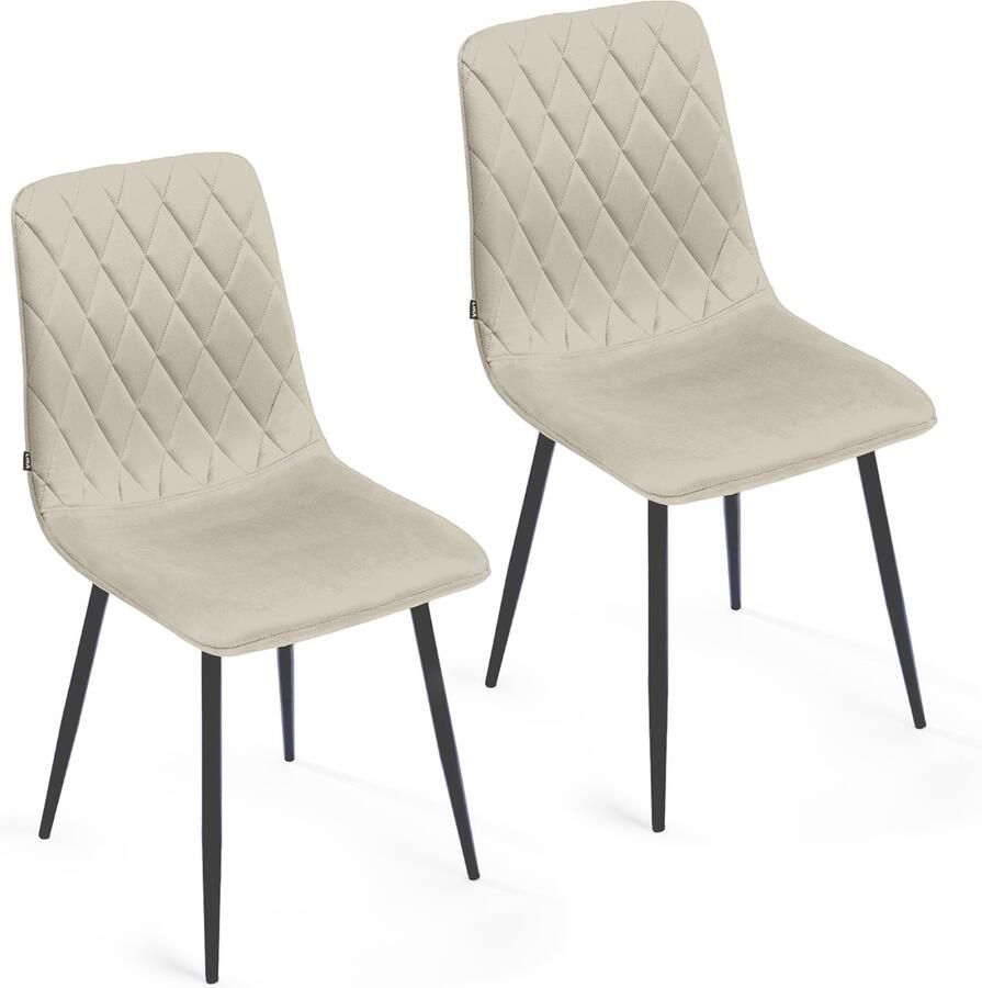 Lina Elisia Eetkamerstoelen Creme Set van 2 Velvet