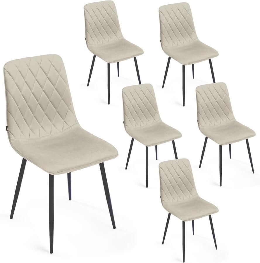 Lina Elisia Eetkamerstoelen Creme Set van 6 Velvet