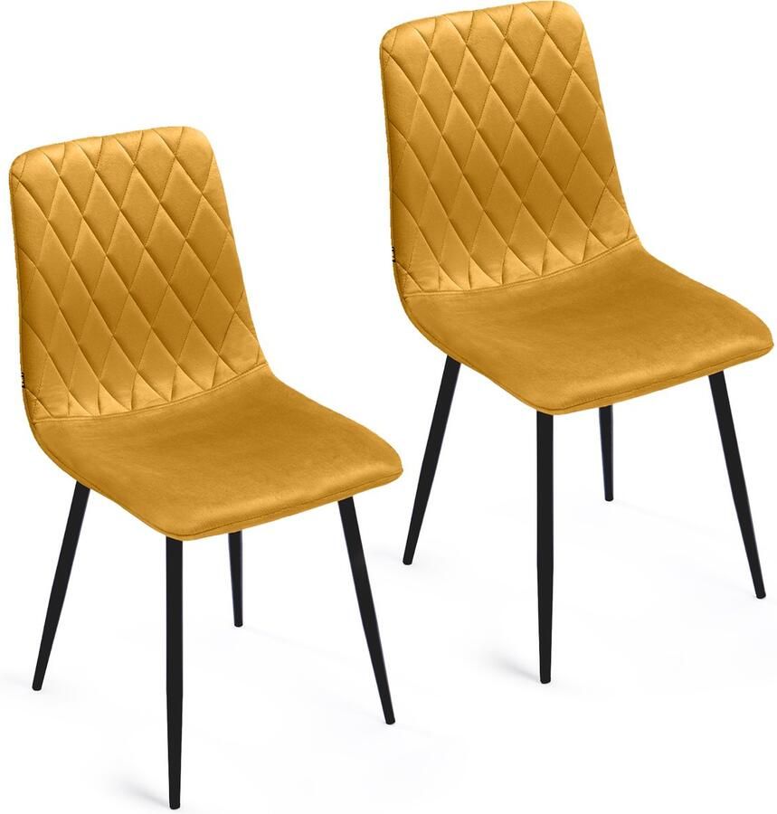 Lina Elisia Eetkamerstoelen Fel Geel Set van 2 Velvet
