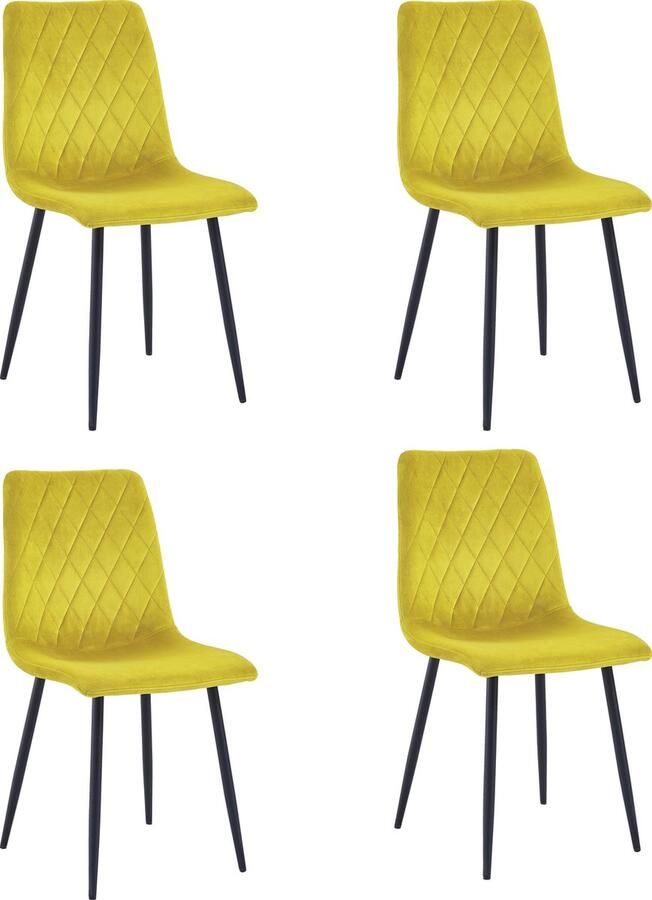 Lina Elisia Eetkamerstoelen Fel Geel- Set van 4 Velvet - Foto 2