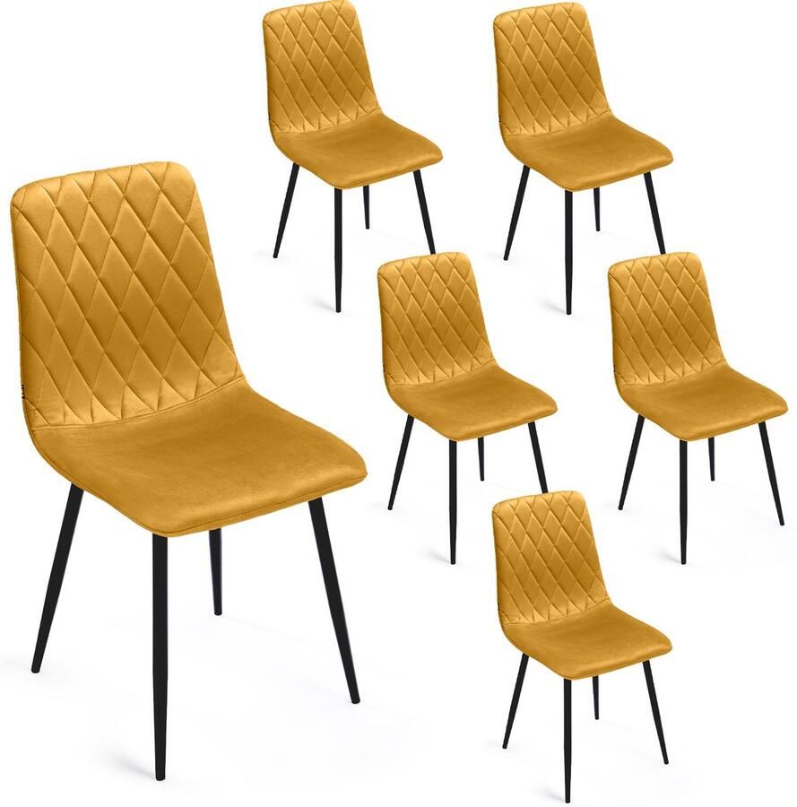 Lina Elisia Eetkamerstoelen Fel Geel Set van 6 Velvet