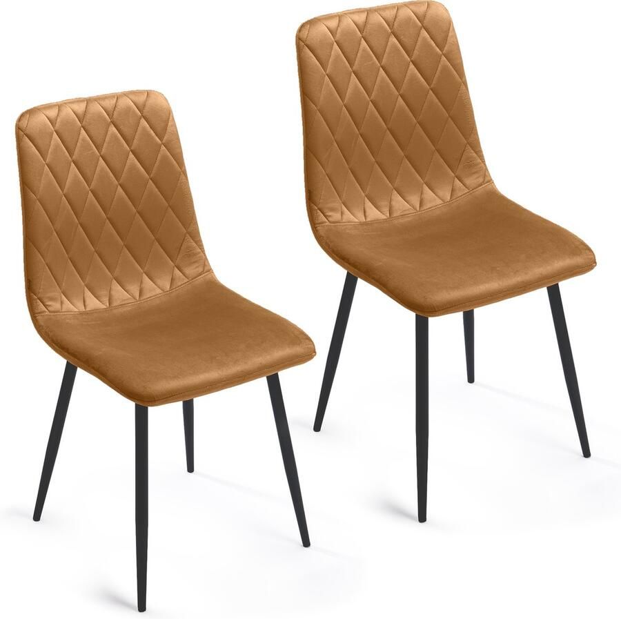 Lina Eetkamerstoel Elisia Okergeel Set van 2 -Velvet -Woonkamerstoel