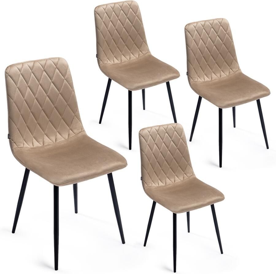 Lina Elisia Eetkamerstoel Set van 4 Beige Velvet Metaalpoot Woonkamerstoel