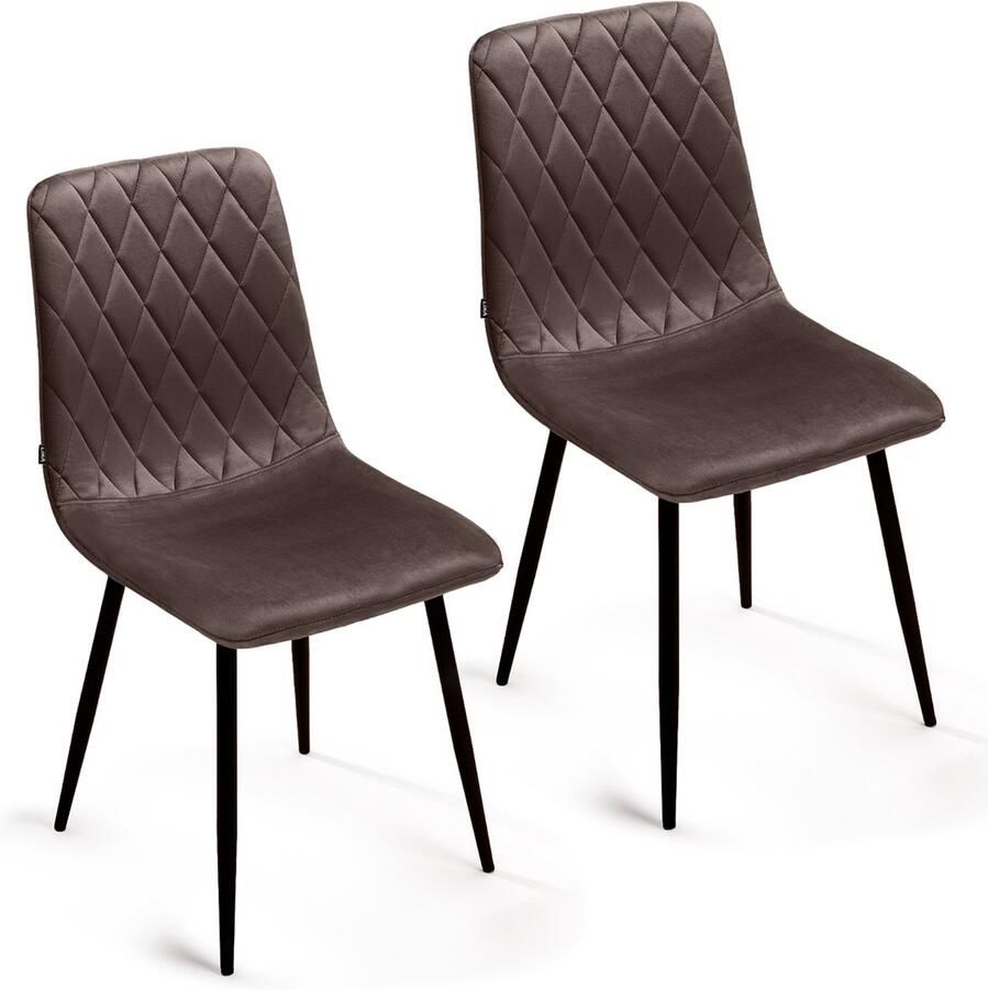 Mevsim Elisia Eetkamerstoel Set van 2 Bruin Velvet Metaalpoot Woonkamerstoel