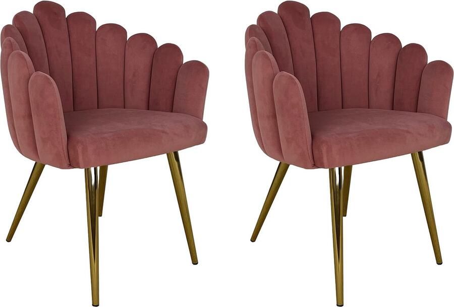 Lina Eva Flower Eetkamerstoelen- Set van 2 Roze Fluwelen