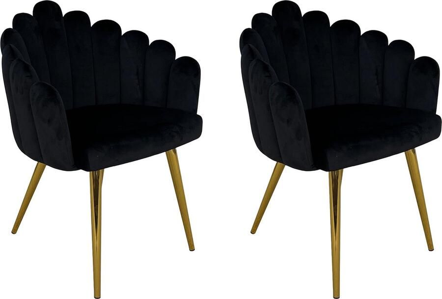 Lina Eva Flower Eetkamerstoelen- Set van 2 Zwart – Fluwelen