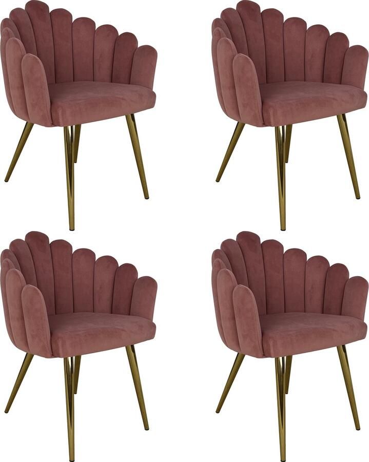 Lina Eva Flower Eetkamerstoelen- Set van 4 Roze Fluwelen