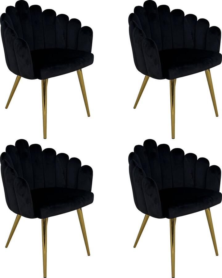 Lina Eva Flower Eetkamerstoelen- Set van 4 Zwart – Fluwelen