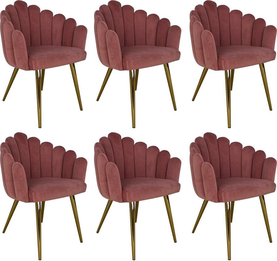 Lina Eva Flower Eetkamerstoelen- Set van 6 Roze Fluwelen