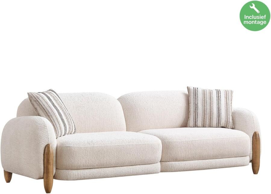 Lina Fabio Bankstel Crème 3 Zitsbank Linnen Gratis Bezorging en Montage