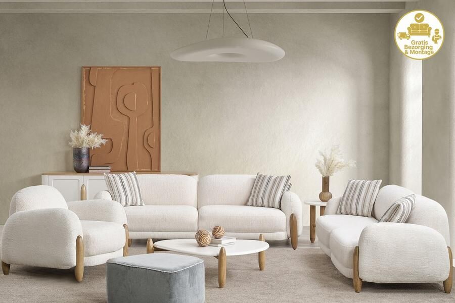 Lina Fabio Bankstel Crème 3+2+1 Zitsbank Linnen Gratis Bezorging en Montage