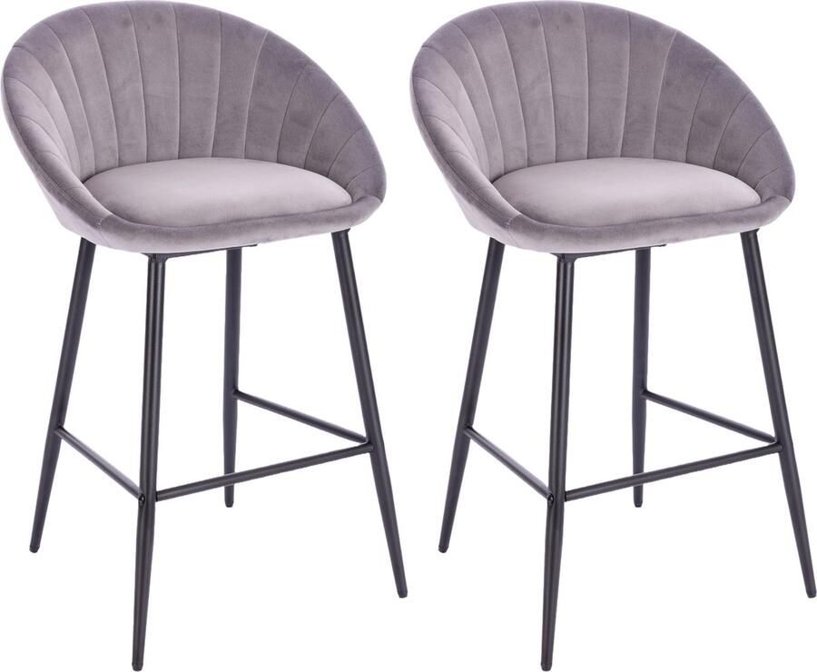 Lina Liberty Barstoel Grijs Set van 2 Velvet Barkrukken