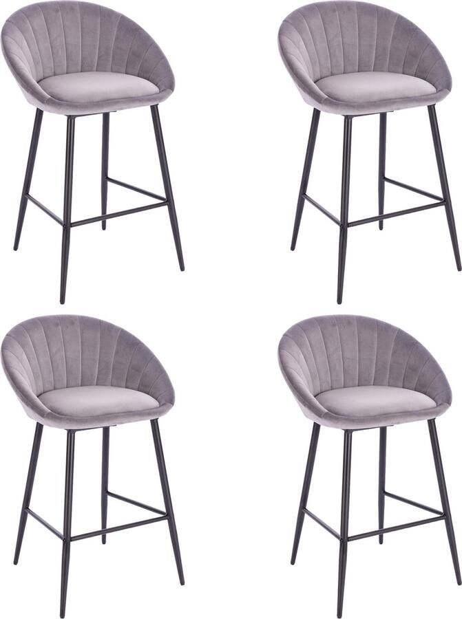 Lina Liberty Barstoel Grijs Set van 4 Velvet Barkrukken
