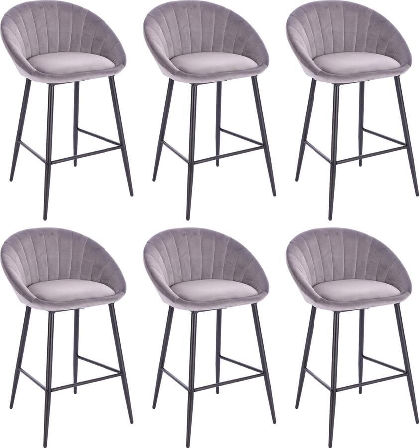 Lina Liberty Barstoel Grijs Set van 6 Velvet Barkrukken