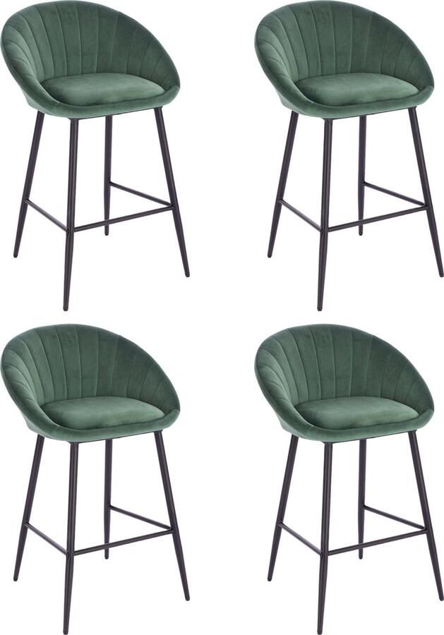 Lina Liberty Barstoel Groen- Set van 4 Velvet Barkrukken